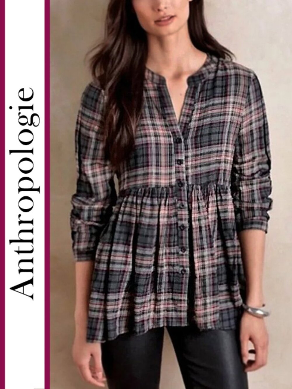 Anthropologie/11-1-TYLHO | Plaid Peplum Blouse Top